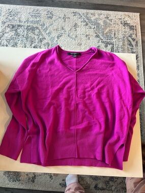 Women's Bright Fuchsia V-Neck Sweater